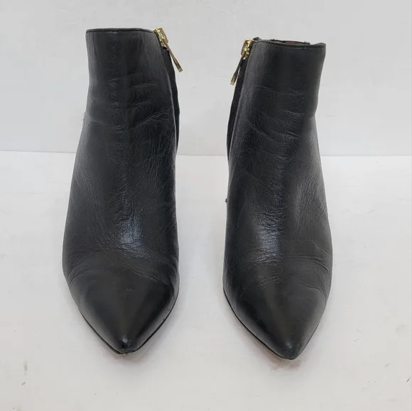Louise et Cie Pointed Toe Black Leather & Cow Hair Heel Booties Size 7.5 - Picture 3 of 16